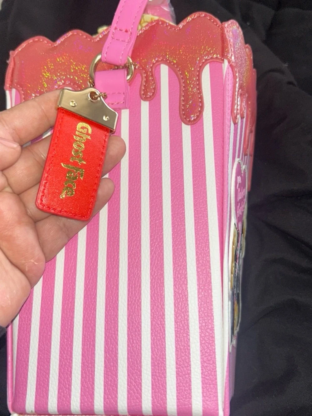 Pink Popcorn-Themed Party Favor Bag with Glitter Drip
